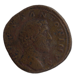 Sestertius, posthumous issue after 161 AD. Obverse: head of Antoninus Pius bare, facing right,