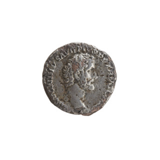 Denarius (hybrid, subaerate) of Antoninus Pius (r. 138–161). Obverse: Head of Antoninus Pius bare