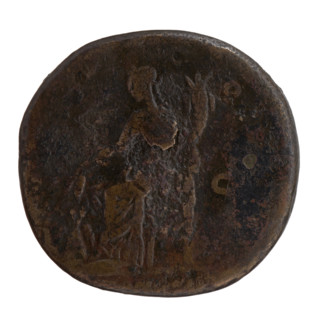 Sestertius, Antoninus Pius (86–161; Roman emperor 138–161), issuer. Obverse: Head of Antoninus Pius