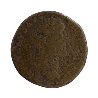 Sestertius of Antoninus Pius (86–161; Roman emperor 138–161). Obverse: head of Antoninus Pius in a