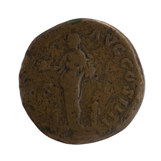 Sestertius of Antoninus Pius (86–161; Roman emperor 138–161). Obverse: Head of Antoninus Pius in a