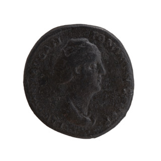 Dupondius/as; obverse: bust of Faustina the Elder in drapery to the right, inscription 'FAVSTINA