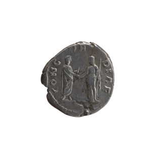 Denarius of Antoninus Pius (reign 138–161). Obverse: bust of Faustina I in drapery facing right,