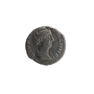 Denarius, posthumous issue of Faustina the Elder (98–141; Roman empress 138–141); obverse: bust of