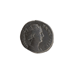 Denarius, posthumous issue of Faustina the Elder (98–141; Roman empress 138–141) and Antoninus Pius