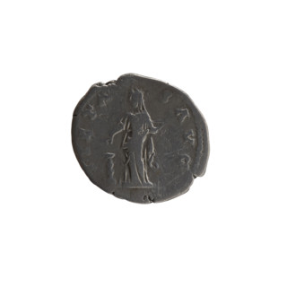 Denarius, posthumous issue for Faustina the Elder (98–141; Roman empress 138–141) and Antoninus