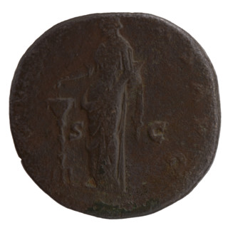 sestertius, posthumous issue for Faustina the Elder (98–141; Roman empress 138–141). Obverse: Bust