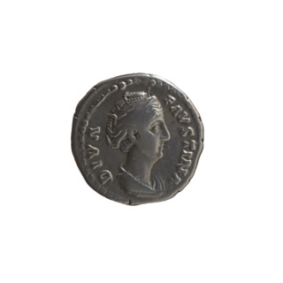 Denarius, posthumous issue for Faustina the Elder (98–141; Roman empress 138–141). Obverse: Bust of