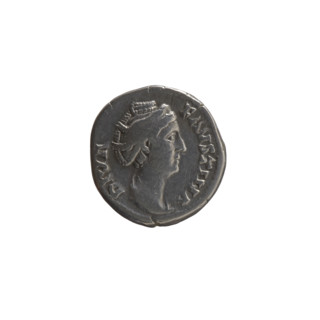 Denarius, posthumous issue for Faustina the Elder (98–141; Roman empress 138–141). Obverse: bust of