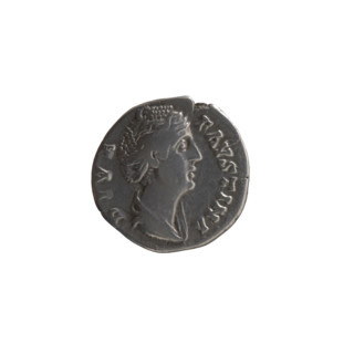 Denarius, posthumous issue for Faustina the Elder (98–141; Roman empress 138–141). Obverse: Bust of
