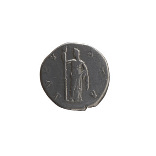 Denarius, posthumous issue with Faustina the Elder (98–141; Roman empress 138–141) and Antoninus