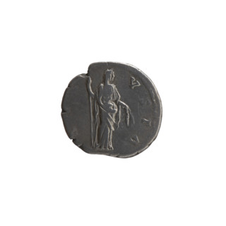Denarius, posthumous issue for Faustina the Elder (98–141; Roman empress 138–141). Obverse: Bust of