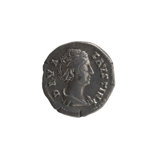 Denarius, posthumous issue for Faustina the Elder (98–141; Roman empress 138–141) and Antoninus