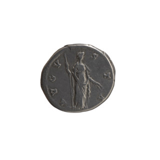 Denarius, posthumous issue for Faustina the Elder (98–141; Roman empress 138–141). Obverse: Bust of