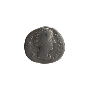 Denarius, posthumous issue for Faustina the Elder (98–141; Roman empress 138–141). Obverse: Bust of