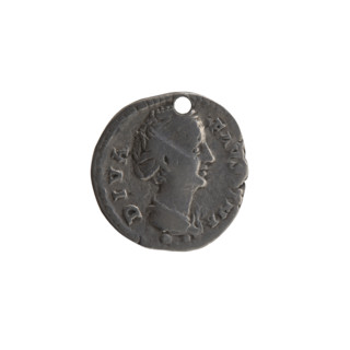 Denarius (with a hole), posthumous portrait of Faustina the Elder (98–141; Roman empress 138–141);