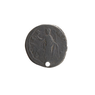 Denarius (with a hole), posthumous, depicting Faustina the Elder (98–141; Roman empress 138–141);