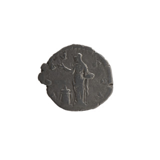 Denarius, posthumous issue for Faustina the Elder (98–141; Roman empress 138–141) and Antoninus