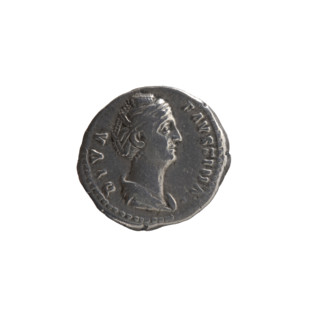 Denarius, posthumous; bust of Faustina the Elder in drapery facing right, inscription DIVA FAVSTINA