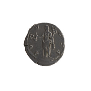 Denarius, posthumous issue for Faustina the Elder (98–141; Roman empress 138–141) and Antoninus