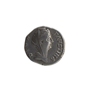 Denarius, posthumous issue for Faustina the Elder (98–141; Roman empress 138–141). Obverse: Bust of