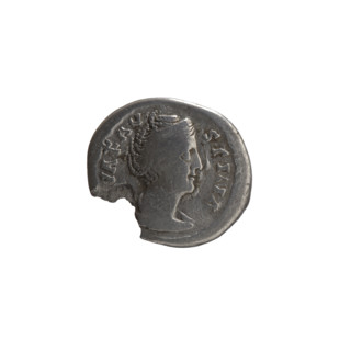 Denarius, posthumous issue for Faustina the Elder (98–141; Roman empress 138–141). Obverse: Bust of
