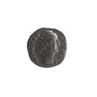 Denarius, posthumous issue for Faustina the Elder (98–141; Roman empress 138–141). Obverse: Bust of