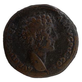 Sestertius; issuer: Marcus Aurelius (121–180; Roman emperor 161–180; caesar 139–161) and Antoninus