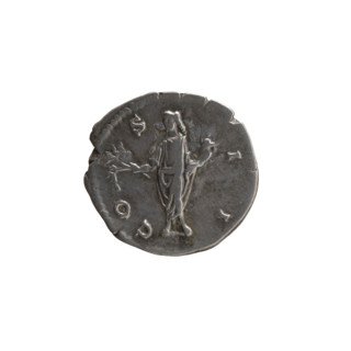 Denarius, Marcus Aurelius (121–180; Roman emperor 161–180; caesar 139–161). Obverse: Head of young
