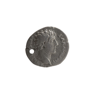 Denarius (with a hole), Marcus Aurelius (121–180; Roman emperor 161–180), issued under Antoninus