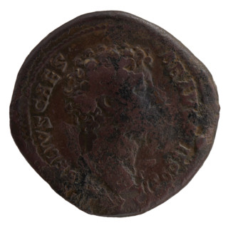Sestertius of Marcus Aurelius (121–180), issued ca. 145–147; obverse: head of young Marcus Aurelius