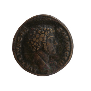 Dupondius depicting head of young Marcus Aurelius bare to right; legend 'AVRELIVS CAE - SAR AVG