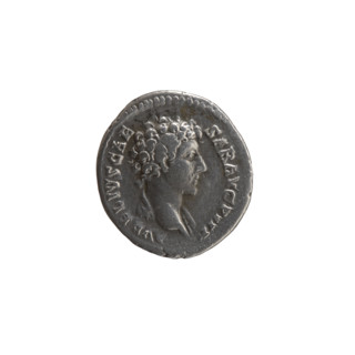 Denarius; obverse: head of young Marcus Aurelius without a covering, with drapery on the left