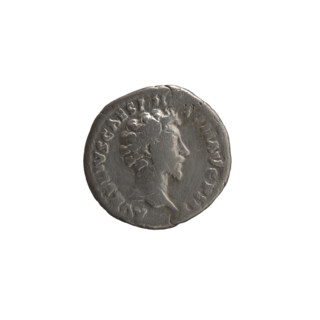 Denarius, Marcus Aurelius (121–180; Roman emperor 161–180), issued ca. 156–157. Obverse: head of