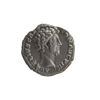 Denarius depicting head of Marcus Aurelius without a cap to the right, inscription 'AVRELIVS CAES,
