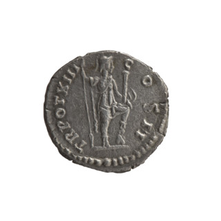 Denarius, Marcus Aurelius (121–180; Roman emperor 161–180), c. 158–159. Obverse: Head of Marcus