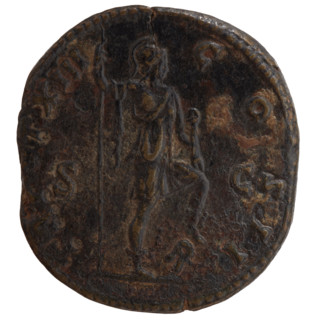 Sestertius of Marcus Aurelius (121–180; Roman emperor 161–180), issued under Antoninus Pius