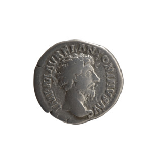 Denarius of Marcus Aurelius (121–180; Roman emperor 161–180), obverse: head of Marcus Aurelius