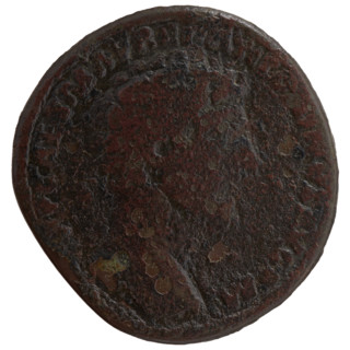Sestertius, Marcus Aurelius (121–180; Roman emperor 161–180) issuer; obverse: head of Marcus