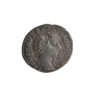 Denarius of Marcus Aurelius (121–180; Roman emperor 161–180), c. 161–162. Obverse: head of Marcus