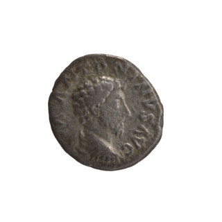 Denarius of Marcus Aurelius (121–180; Roman emperor 161–180). Obverse: Bust of Marcus Aurelius,