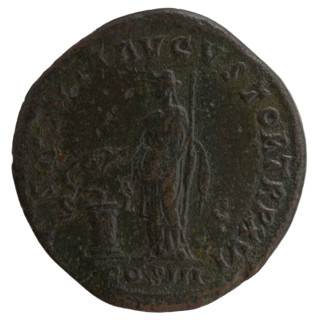 Sestertius of Marcus Aurelius (121–180; Roman emperor 161–180), obverse: head of Marcus Aurelius