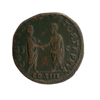 Dupondius; issuer: Marcus Aurelius (121–180, Roman emperor 161–180). Obverse: Head of Marcus