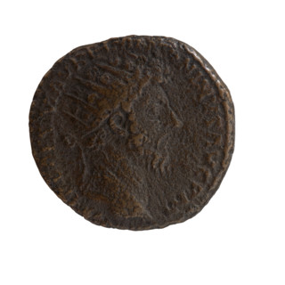 Dupondius, Marcus Aurelius (121–180; Roman emperor 161–180), issuer. Obverse: Head of Marcus