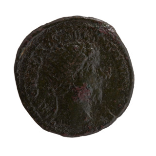 Dupondius, Marcus Aurelius (121–180; Roman emperor 161–180), issuer. Obverse: head of Marcus