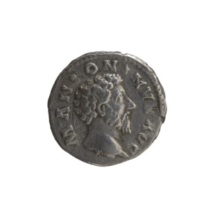Denarius of Marcus Aurelius (121–180; Roman emperor 161–180), issuer Marcus Aurelius. Obverse: head