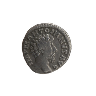 Denarius of Marcus Aurelius (121–180; Roman emperor 161–180), 162–163. Obverse: bareheaded bust of