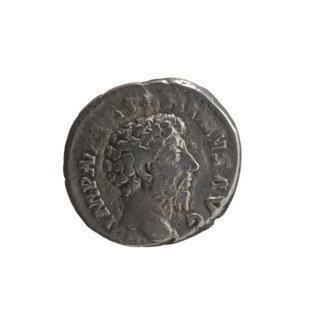 Denarius, Marcus Aurelius (121–180; Roman emperor 161–180), issuer; obverse: head of Marcus
