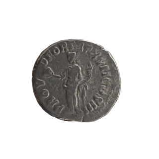 Denarius of Marcus Aurelius (121–180; Roman emperor 161–180). Obverse: Head of Marcus Aurelius