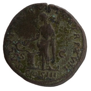 Sestertius, Marcus Aurelius (121–180; Roman emperor 161–180), issuer. Obverse: Head of Marcus